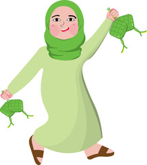 Muslim Kid Holding Ketupat
