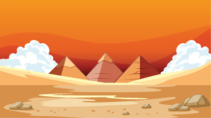 Vector illustration of pyramids in a desert landscape