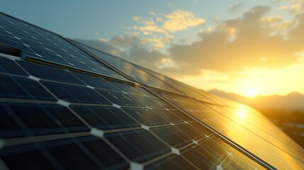 A close-up shot capturing the intricate details of a solar panel, harmoniously embracing the suns radiant energy.