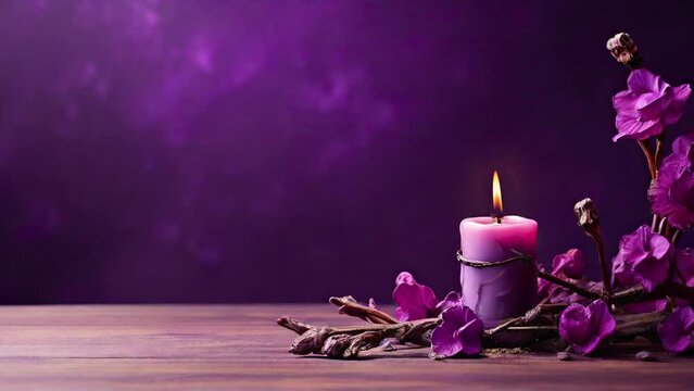 Background Purple with candle and flowers