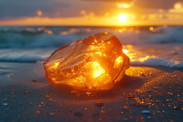 Piece of amber washed up on the shore of the Baltic Sea.