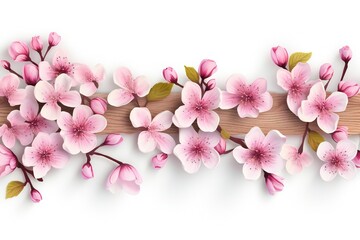 Naklejka na ściany i meble Spring blossom wooden banner isolated on white background Generative Ai