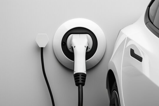 White digital charging point, connector for electric cars on isolated white background.