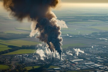 plumes of smoke rising high above industrial estate