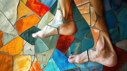 Abstract human contact on colorful geometric shapes.