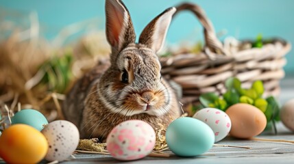 Easter bunny and easter eggs made with Ai generative technology
