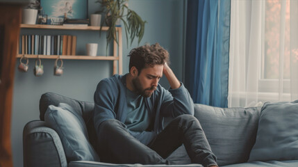 Sad man sitting on the sofa
