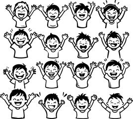 Icon set of Happy Cartoon Child Waving Enthusiastically