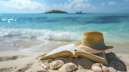Vacationers immersed in books by the beachfront, relaxing in summer's serenity