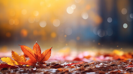 autumn leaves with blur bokeh background illustration