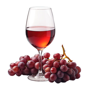 glass of red wine and bunch of grapes isolated on transparent background, element remove background, element for design