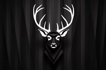 Tuinposter a black and white low poly deer head with antlers © Roman