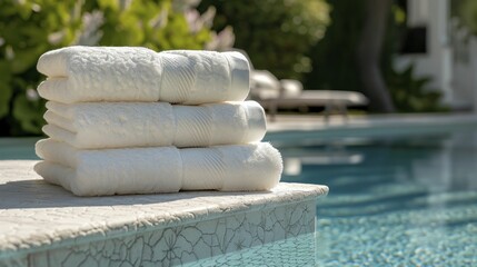 Plush towels at upscale poolside, radiating summer sensations