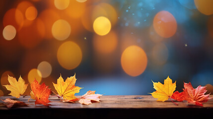 Naklejka na ściany i meble autumn leaves with blur bokeh background illustration