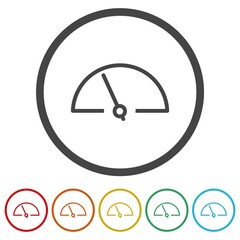 Speed meter icon. Set icons in color circle buttons