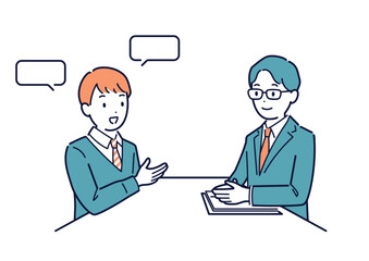 教師と面談する男子学生のベクターイラスト