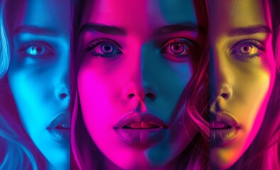 woman faces in neon style