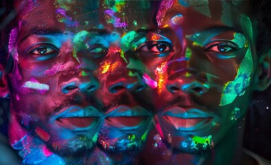 men faces in neon style