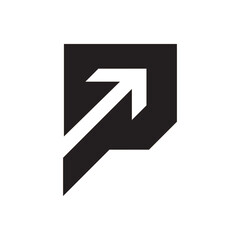 Letter p minimal logo with upward arrow