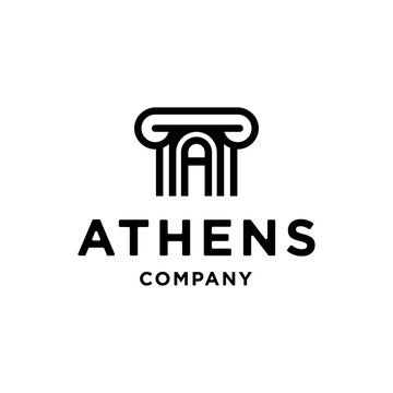 letter a athens ancient greek coloumn pillar historical building logo design