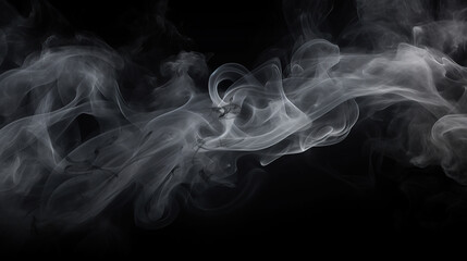 horizontal image of a thick smoke stream flowing on a dark background Generative AI