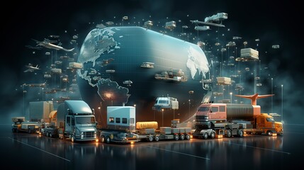 Various Cargo Transports Symbolize Interconnected Logistics Supporting the Modern Global Marketplace  - obrazy, fototapety, plakaty