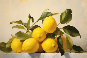a group of lemons with leaves