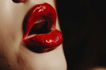 Obraz premium closeup of red lips parting to start singing