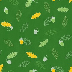 seamless pattern with leaves and acorns