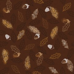 Seamless texture. Oak leaves and acorns