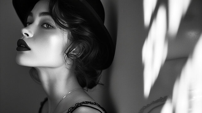 Femme fatale black and white female portraits. AI generative.