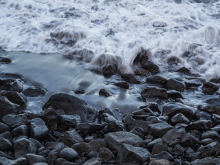 beach with black volcanic sand on  Tenerife