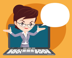 Businesswoman shows report presentation on laptop 02