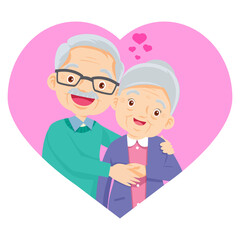 cute elderly couple with love in heart