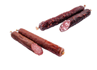 Italian salami sausages isolated on white background