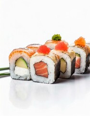 Assorted Sushi presented in a Tasteful Way - Diverse different types of Sushi - Maki, Inside-out, Nigiri, Uramaki - Japanese Cuisine - Fresh Seafood