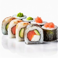 Assorted Sushi presented in a Tasteful Way - Diverse different types of Sushi - Maki, Inside-out, Nigiri, Uramaki - Japanese Cuisine - Fresh Seafood