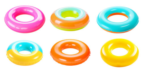 Set of Colorful swim inflatable ring or rubber ring isolated on background, summer vacation concept,  swim tube for pool.