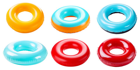 Set of Colorful swim inflatable ring or rubber ring isolated on background, summer vacation concept,  swim tube for pool.