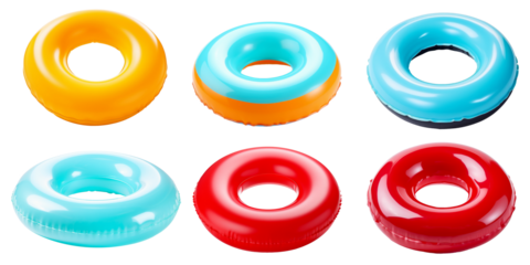 Set of Colorful swim inflatable ring or rubber ring isolated on background, summer vacation concept,  swim tube for pool.