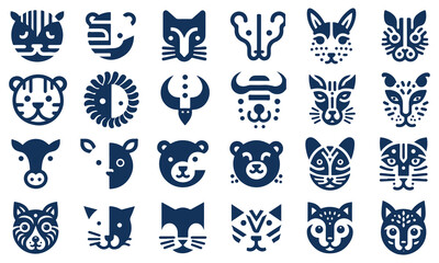 Minimalistic animal face vector icon set. Animal icon pack. Animal logo bundle. graphic design bundle free download