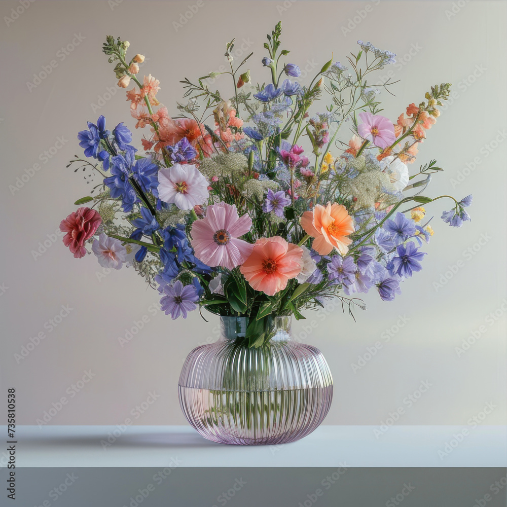 Poster Vase with flowers on a gray background
