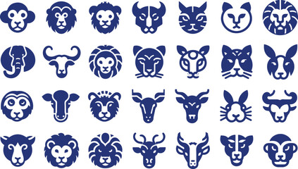 Minimalistic animal face vector icon set. Animal icon pack. Animal logo bundle. graphic design bundle free download