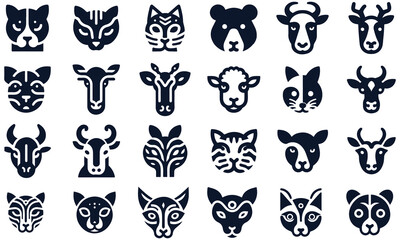 Minimalistic animal face vector icon set. Animal icon pack. Animal logo bundle. graphic design bundle free download
