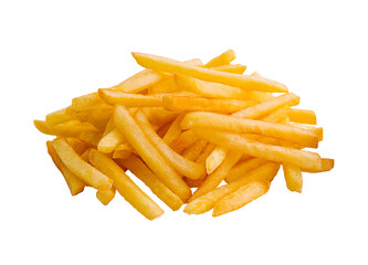 French fries and ketchup on white background
