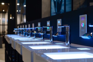 digital touch faucets displayed with led indicator lights