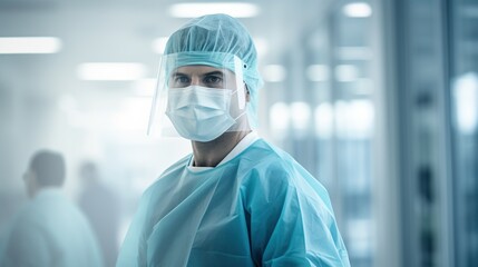 medical nurse wearing mask in hospital room background illustration