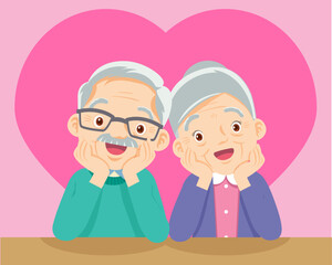 cute elderly couple sitting together with love