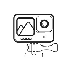 Isolated outline illustration of action camera, sing of action cam