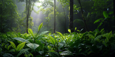 Eternal Green Symphony: Fuji Reflections on Sri Lankan Tea Gardens - obrazy, fototapety, plakaty